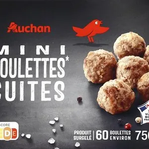 Mini boulettes* cuites* à base de préparation de viande de bœuf et de protéines de soja assaisonnée