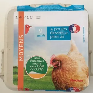 9 œufs moyens de poules élevées en plein air