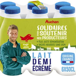 LAIT DEMI ECREMESOLIDAIRES POUR SOUTENIR NOS PRODUCTEURS*Plus juste rémunération*Vaches nourries sans OGM* -* <0.9%6x50 cL
