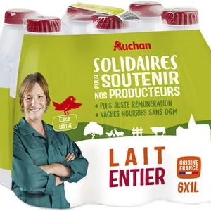 LAIT ENTIERSOLIDAIRES POUR SOUTENIR NOS PRODUCTEURS*Plus juste rémunération*Vaches nourries sans OGM* -* <0.9%1L
