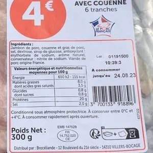 Jambon cuit supérieur avec couenne