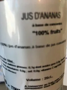 Jus d'Ananas à Base de Concentré