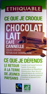 Chocolat au lait café cannelle Cacao origine République Dominicaine Ethiquable