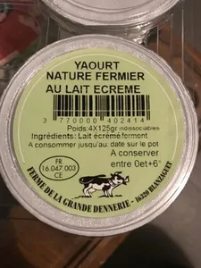 Yaourt nature fermier au lait écrémé
