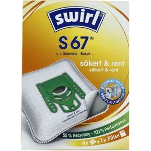 Swirl S 67 / 99775 Dammsugarpåsar - 4 st. + 1 st. filter - För Siemens, Bosch...
