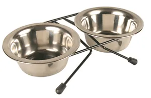 Trixie Låg Matbar med Rostfria Skålar 0,2 L