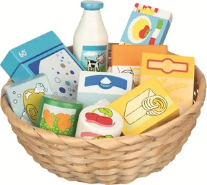 Goki - Toy shop miniatures in a basket, food and household goods