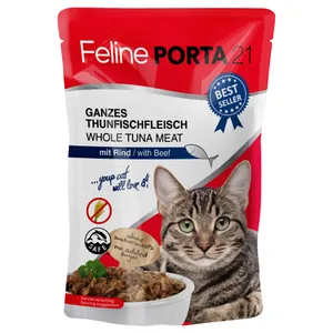Ekonomipack: Feline Porta 21 portionspåsar 24 x 100 g - Tonfisk med nötkött - spannmålsfritt
