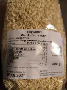 Teigwaren Mie-Nudeln (kurz)