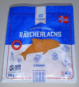 ALDI ALMARE Fisch Räucherlachs XXL In hauchdünnen Scheiben Aus der Kühlung 4.49€ 200g Packung 1kg 22.45€