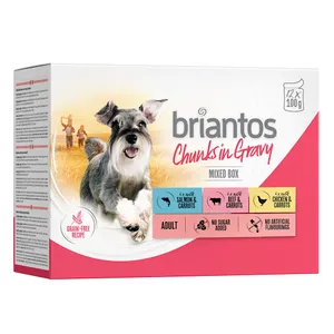 Briantos Chunks in Gravy 12 x 100 g - Mixpack (Kyckling, Nötkött, Lax)