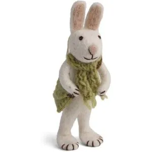 Gry & Sif Liten Vit Kanin M. Grön Halsduk