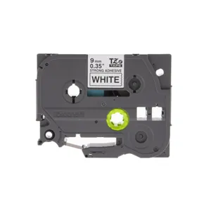 9 mm tejp, svart text på vit botten, lam, starkt lim, 8 m