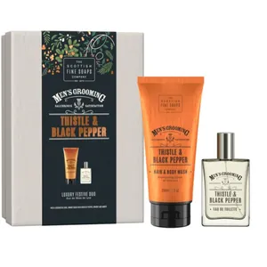 Scottish Fine Soaps Thistle & Black Pepper Luxury Festlig Duo Presentset för män Duschgelé 200ml + Eau de Toilette 50ml