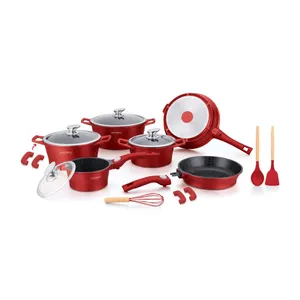 6-delars Köksset med Marmorbeläggning och Köksredskap - Vinröd