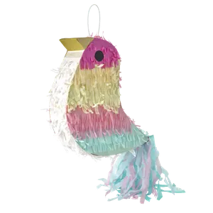 Rice - Pinata in Bird Shape - Pink, Yellow, Blue - Large