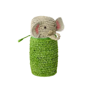 Rice - Raffia Crocheted Pencil Case/Purse - Elephant Shape - Green
