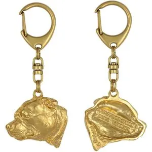 Staffordshire Bull Terrier, Staffy III - Gilded key ring with dog in gift box, handbag decoration, luxury accessory by Art-Dog brand