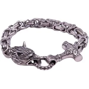 Northern Viking Jewelry Byzantine kejsarlänk Thor's Hammer Wolf Head armband NVJRA016