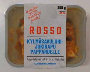 Kylmäsavulohi-jokirapu pappardelle