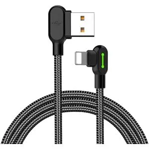 Mcdodo CA-4673 Vinklad Lightning (Non MFI) till vinklad USB A kabel för synkning och snabb laddning, med LED, svart, 1,8m