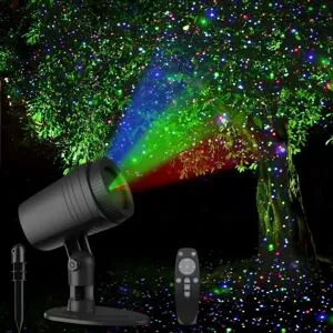 OBOSOE Jul Ljusprojektor Utomhus Vattentät, RGB 3-Färg med Fjärrkontroll & Timer – Jul, Fest & Trädgårdsdekoration