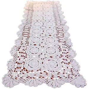 ATELA Handgjord virkad spetsbordslöpare Bomull Vit rektangel Soffbordsbyrådekor (40*90 tum)