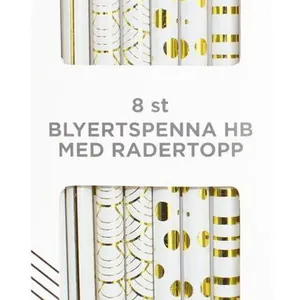 Blyertspenna med radertopp 8-pack vit/guld