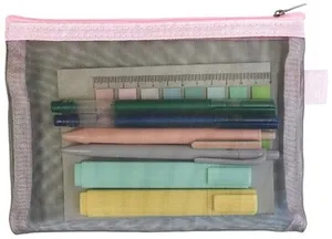 Fyllt pennfodral 8 delar mesh rosa/grön