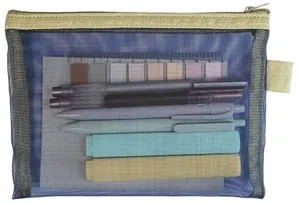 Fyllt pennfodral 8 delar mesh grön/blå