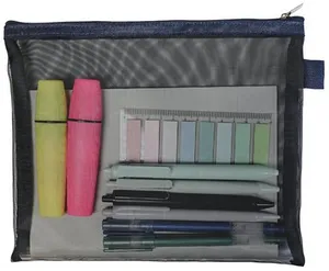 Fyllt pennfodral 10 delar mesh blå/svart