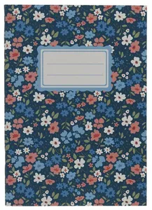 Skrivhäfte A5 linjerad småblom blå