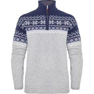 Gridarmor Women's Snøkrystall Half Zip Ullgenser Light Grey/Dark Navy/White Lt. Grey/Dk Navy/White M