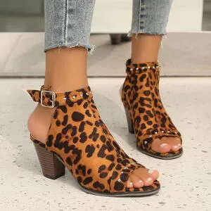Wucifang Shoes Damskor Sommar Damslingbacks Klackar Skor Sexig Klänning Högklackade Bekväma Stor Storlek Damskor 39 leopardtryck färg