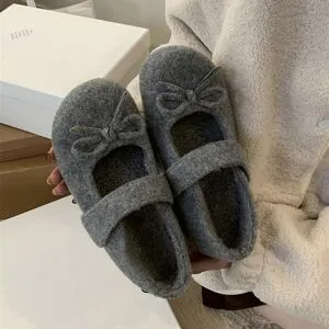 Wucifang Shoes Designer Vintage Fluga Dam Mary Jane Skor Utomhus Komfort Mjuk Sula Intern Höjd Koncisa Bomull Damskor 40 grå färg