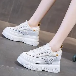 BEYIII2 Vita skor Dam Vår Ny Canvas Casual All-Match Skor Tjock bottenhöjd Ökande Skor Sneakers 39 vit