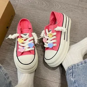 BEYIII2 Vita skor Nya kvinnor sommar Casual Sneakers Tjocksulade Canvas Skor 40 rosa