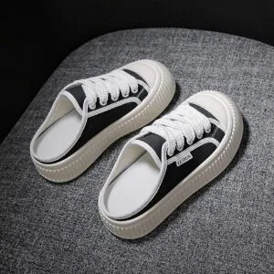BEYIII2 Sommar Semi Slippers Canvas Skor Damskor Nya Skateboard Skor Casual Sneakers 37 svart