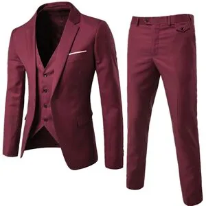 ATELA 3-delad kostym för män Business Casual kostym byxor väst (röd-L storlek)
