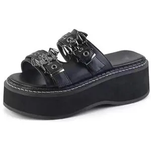 FOOTT Damskor Sommartofflor Svart Gotisk Punk Rund Tå Platåsandaler Damer Kilklack Vardagsskor Buty Damskie Na Koturnie 36 svart