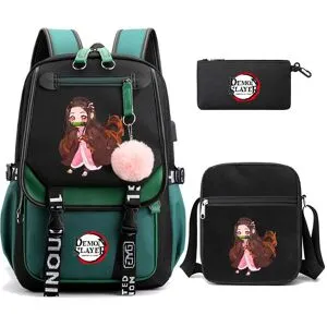 CRAZY FLY 2023 3st/set Demon Slayer Kamado Nezuko Ryggsäckar för flickor Anime Skolväska Tonåring Student Canvas Laptop Ryggsäck Dam Ryggsäck