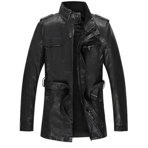 CHIC STUDIO Ny herrskinnjacka Höst och Vinter Plus Sammet Mellång Längd Skinnjacka Slim Fit PU Tvättad Hantverk Mode Utrikeshandel Herrkläder L