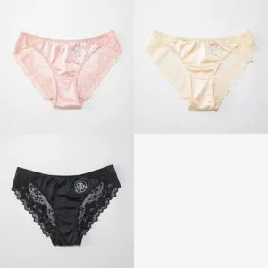 Allbestart Fransk Kameliablomma Mellanhöga Trosor Damunderkläder Spets Sexiga Andningsbara Bekväma Stor Storlek Högelastiska Satin Briefs L 48-60KG&3pcs