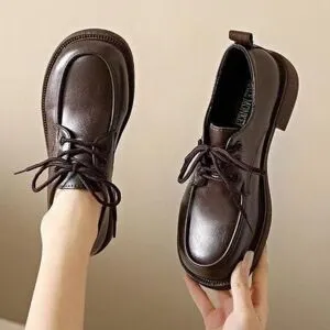 JMG Shoe Industry Mode Skor för Kvinnor Vår och Höst Mary Jane Damskor Rund Tå Snörning Vattentäta Klumpiga Klackskor Kvinnor 41 brun