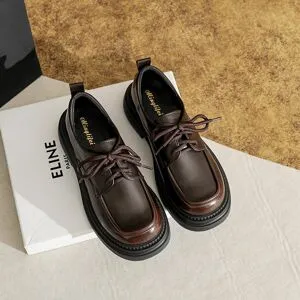 JMG Shoe Industry Damskor Vår och Höst Svarta Oxfordskor Unisex Trendiga Mångsidiga Fest Bröllopsskor Damskor Skola Snörskor Loafers 41 brun