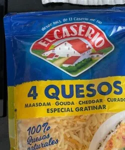 4 quesos: maasdam, gouda, cheddar, curado. Especial gratinar