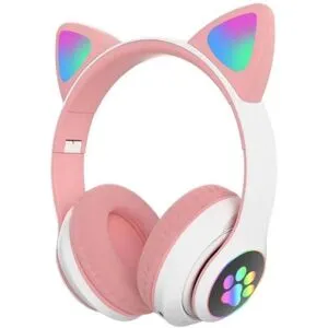 Kattöron headset trådlösa katt bluetooth hörlurar rosa