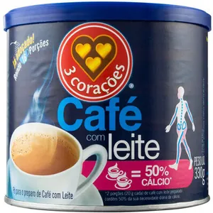 Café Com Leite Solúvel 3 Corações Lata 330g