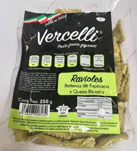 Vercelli Ravioles rellenos de espinaca y queso ricotta