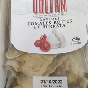 Ravioli tomates rôties et burrata